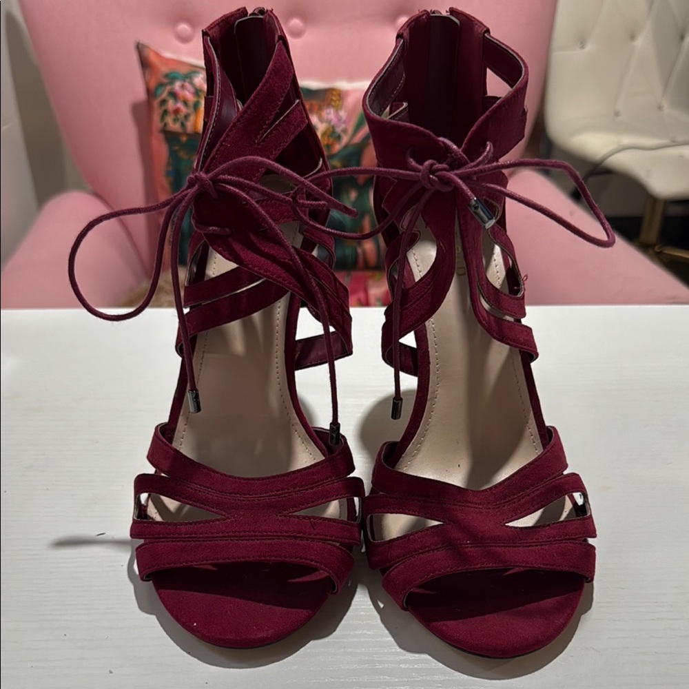 Torrid Red Strappy Heels with Lace-Up Detail